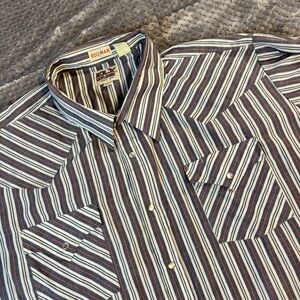 Ely Cattleman Mens Big Man Western Pearl Snap Shirt Striped Long Sleeve 2XLT‎